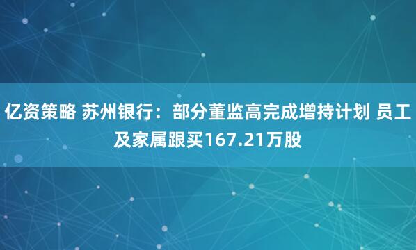 亿资策略 苏州银行：部分董监高完成增持计划 员工及家属跟买167.21万股