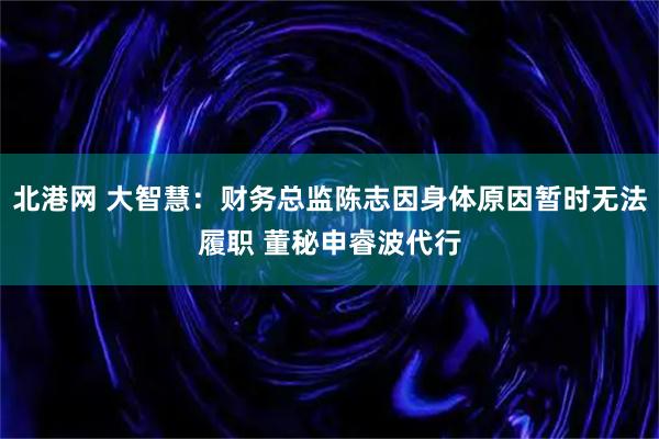 北港网 大智慧：财务总监陈志因身体原因暂时无法履职 董秘申睿波代行